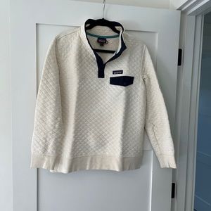 Patagonia Organic Cotton Quilted Snap-T Pullover - Cream & Navy - Sz. M